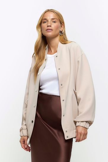 River Island Brown Oversized Bomber Jacket