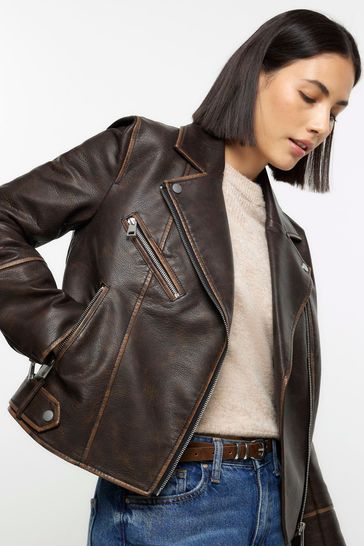 River island tan leather jacket store