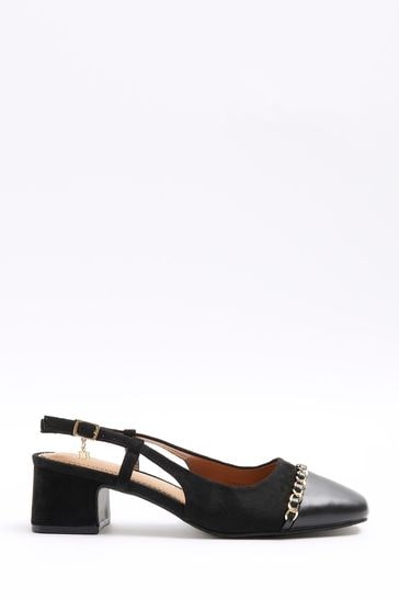 River Island Black Wide Fit Block Heeled Court Shoes