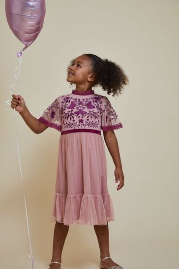 Frock and Frill Childrens Pink Embroidered Dress