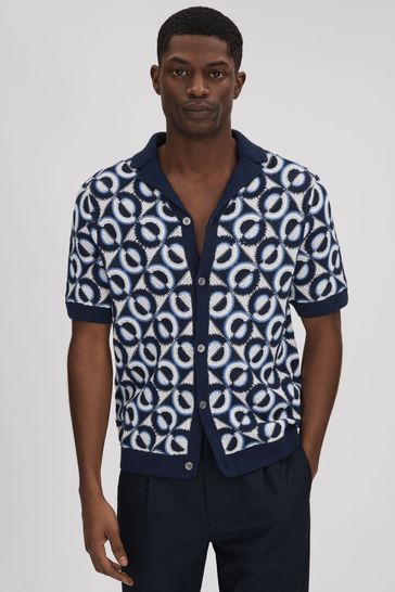 Buy Reiss Navy Frenchie Crochet Cuban Collar Shirt from Next Ireland