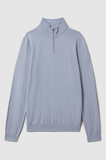 Buy Reiss China Blue Blackhall Merino Wool Half Zip Funnel Neck Jumper from Next Denmark