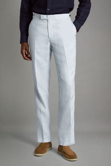 Reiss Soft Blue Kin Slim Fit Linen Adjuster Trousers