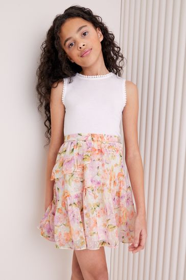 Lipsy White/Pink Chiffon Skirt Dress (5-16yrs)