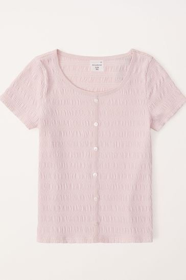 Abercrombie & Fitch Pink Long Sleeve Off Shoulder Textured Top