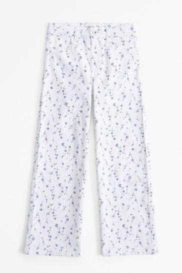 Abercrombie & Fitch Ditsy Floral Wide Leg White Jeans