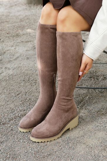 Linzi Brown Kortina Brown Suede High Leg Boots With Wedged Heel