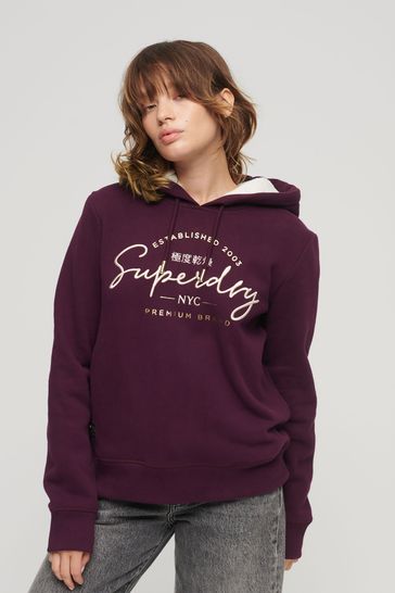 Superdry Purple Luxe Metallic Logo Hoodie
