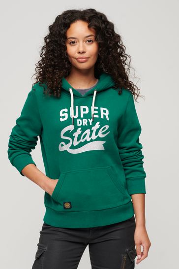 Superdry Green Scripted College Graphic Hoodie