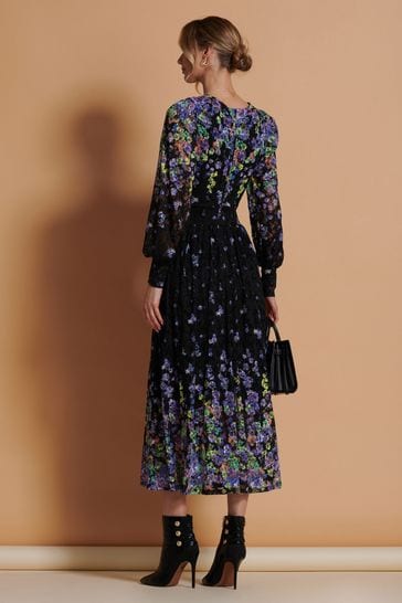 Buy Jolie Moi Purple Lilah Symmetrical Print Lace Maxi Dress from Next Bahrain