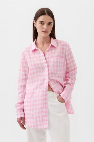 Camisa rosa de manga larga de lino de Gap