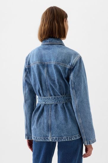 Long belted shop denim jacket