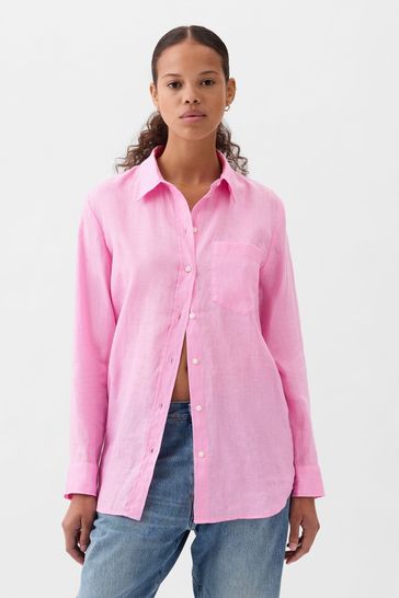 Gap Sugar Pink Linen Long Sleeve Oversized Shirt
