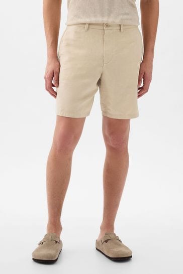 Gap Neutral Linen Cotton Flat Front Shorts