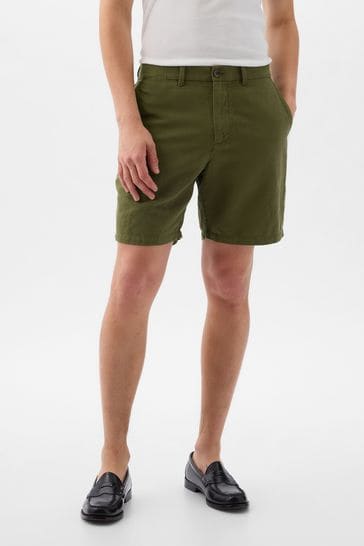 Gap Olive Green Linen Cotton Flat Front Shorts