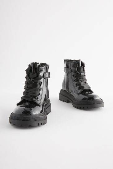 Buy Black Patient Chunky Lace Up Ankle Boots from Next Bahrain
