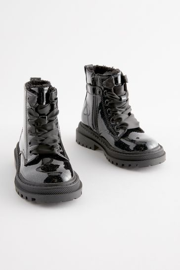 Black patent chunky lace up boots shop