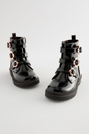 Kids black patent boots best sale
