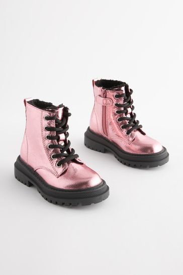 Buy Pink Metallic Chunky Lace Up Ankle Boots from Next Bahrain