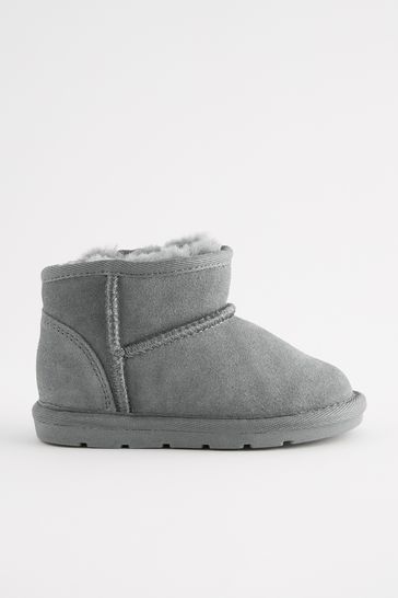 Grey Mini Suede Pull On Ankle Boots