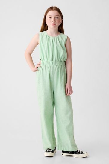 Gap Green Linen Cotton Sleevless Jumpsuit (4-13yrs)