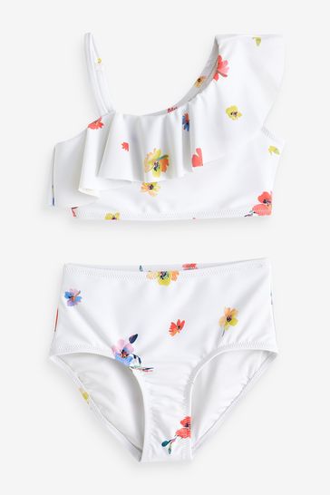 Gap White Floral Asymmetric Ruffle Bikini (4-12yrs)