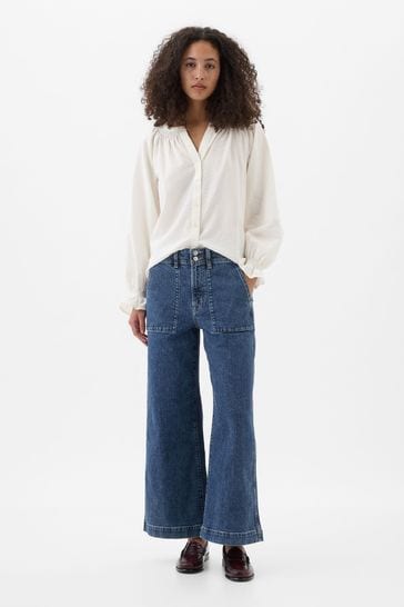 Gap Blue High Waist Wide Leg Cropped Jeans