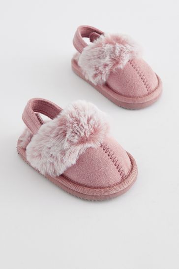 Pink Faux Fur Lined Mule Baby Slippers 0 18mths