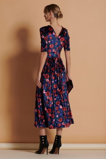 Blue floral velvet dress new arrivals