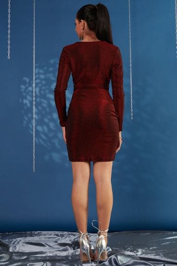 Buy Jolie Moi Red Metallic Draped Knee Length Dress from Next Egypt