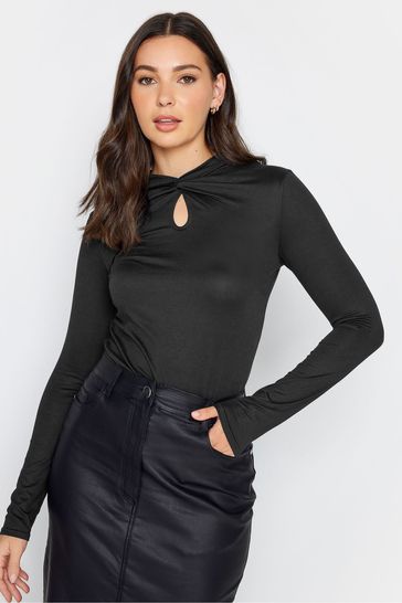 Long Tall Sally Black Twist Front Keyhole Top
