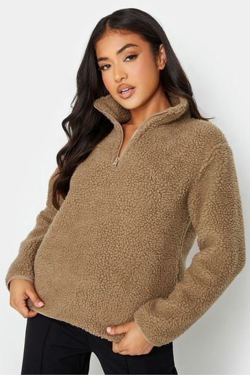 PixieGirl Petite Brown Half Zip Borg Top