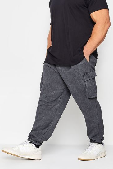 BadRhino Big & Tall Grey Acid Wash Cargo Joggers