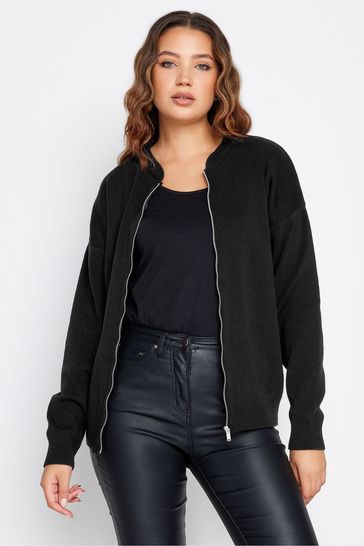 Long Tall Sally Black Knitted Bomber Jacket