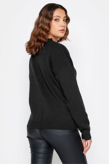 Long Tall Sally Black Knitted Bomber Jacket