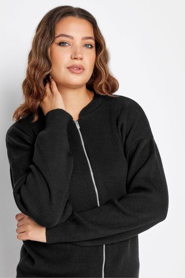 Long Tall Sally Black Knitted Bomber Jacket