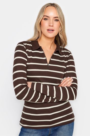 Long Tall Sally Brown Polo Zip Up Long Sleeve Top