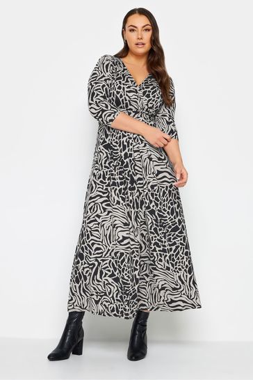 Yours Curve Black/White Maxi Wrap Dress