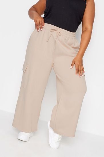 Yours Curve Cream Wide Leg Cargo Joggers