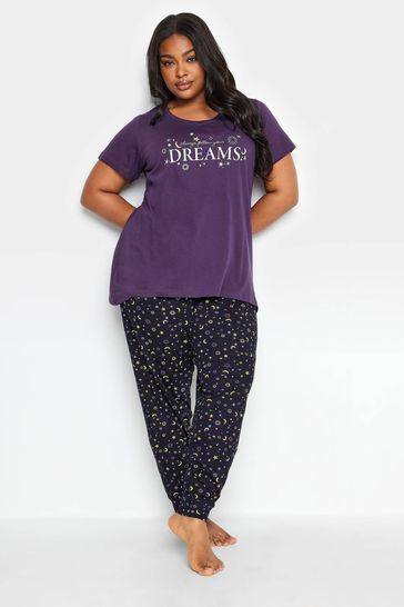 Yours Curve Purple Short Sleeve Cuffed Pyjama Set