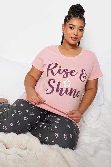 Yours Curve Pink Short Sleeve Cuffed Pyjama Set