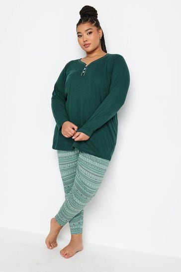 Buy Yours Curve Green Long Sleeve Cuffed Pyjama Set from Next Canada