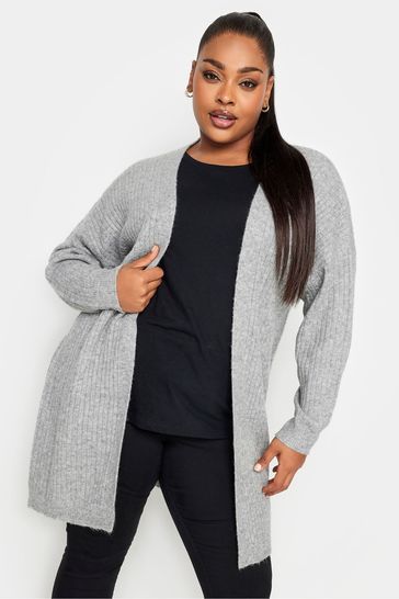 Yours Curve Grey All Over Ribbed Edge To Edge Cardigan