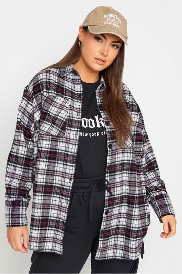 Yours Curve Black Limited Check Brushed Shacket