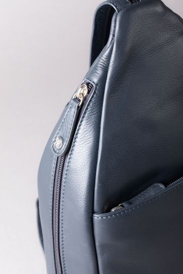 Blue leather hot sale backpack