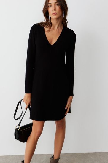 Oliver Bonas V-Neck Flared Mini Black Dress