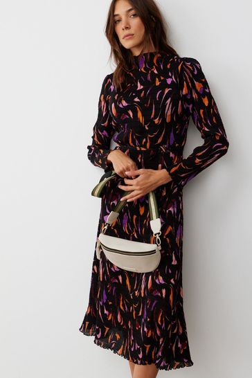 Oliver Bonas Black Crinkle Feather Midi Dress