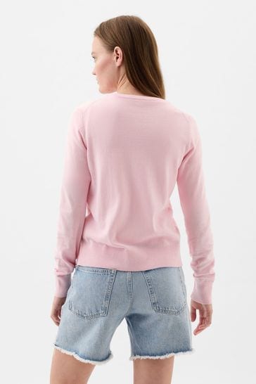 Buy Gap Pink Cotton Crew Neck Cardigan from Next Lithuania