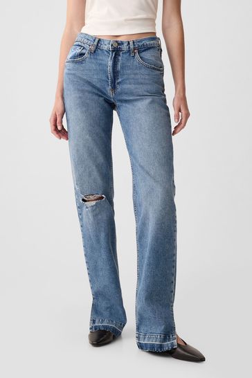 Gap Mid Blue 90s Loose Split Hem Mid Rise Jeans