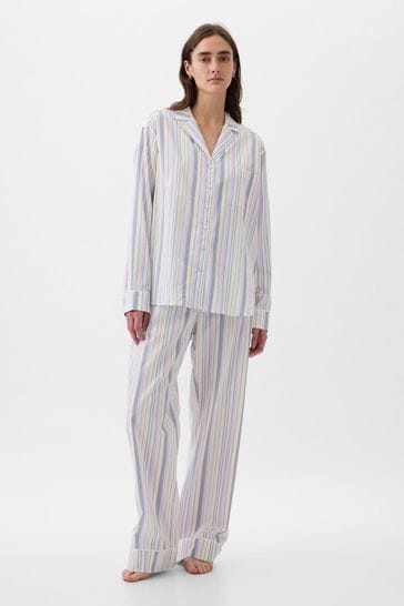Gap Blue Stripe Poplin Pyjama Long Sleeve Shirt
